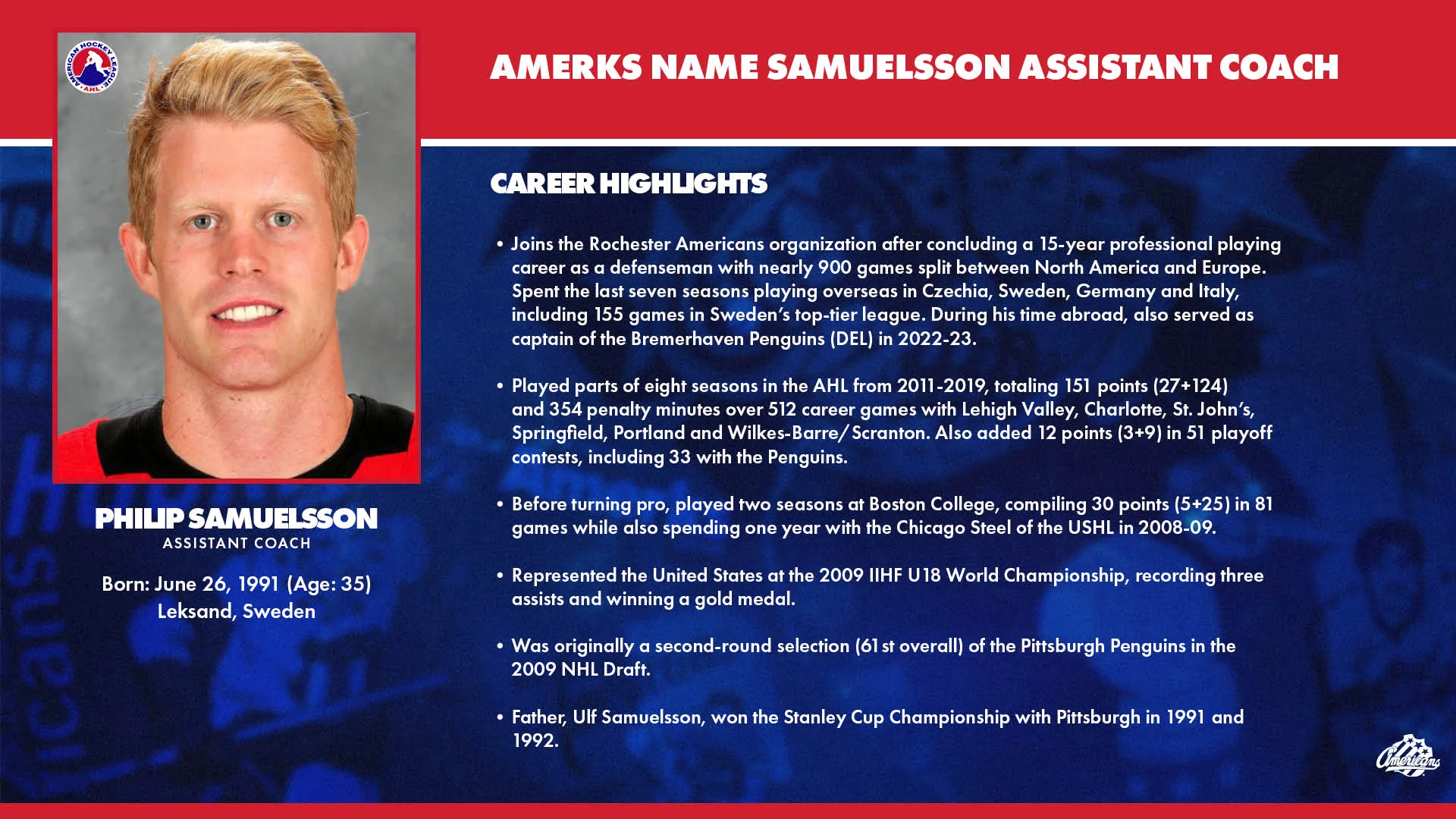 Amerks Name Samuelsson Assistant Coach 1.jpg